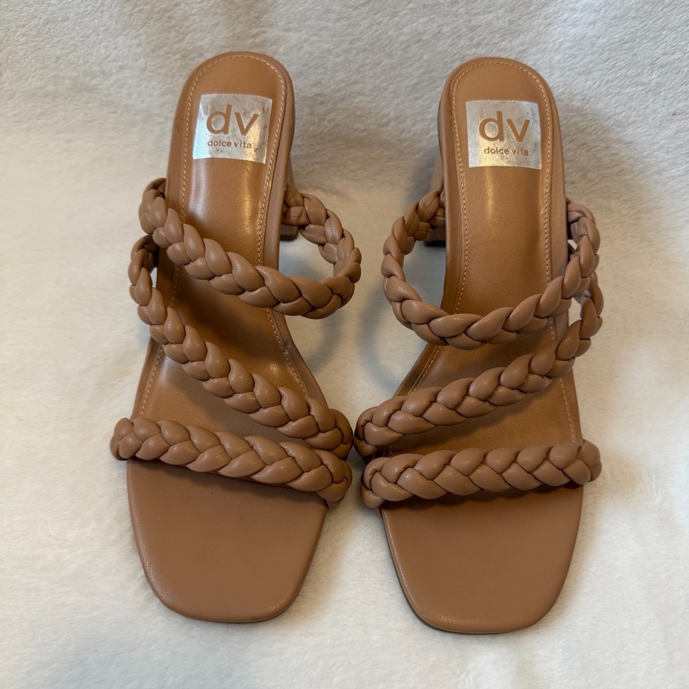 Dolce Vita Halleigh Women's Tan Braided Strappy Sandal Block Heel